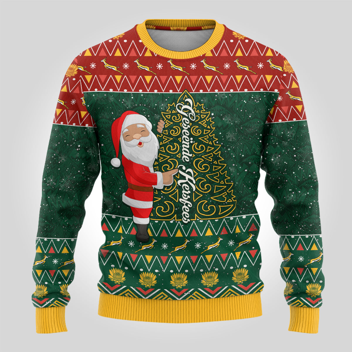 Custom South Africa Christmas Ugly Christmas Sweater Geseende Kersfees Santa Claus African Pattern - Wonder Print Shop