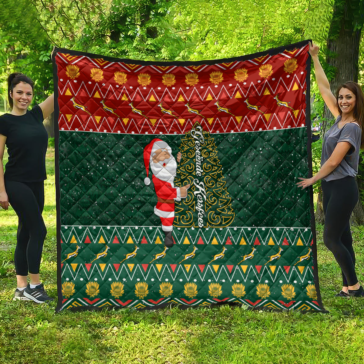 Custom South Africa Christmas Quilt Geseende Kersfees Santa Claus African Pattern - Wonder Print Shop