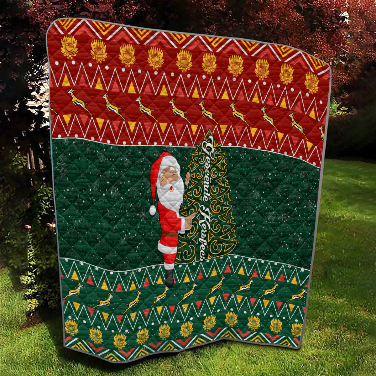 Custom South Africa Christmas Quilt Geseende Kersfees Santa Claus African Pattern - Wonder Print Shop