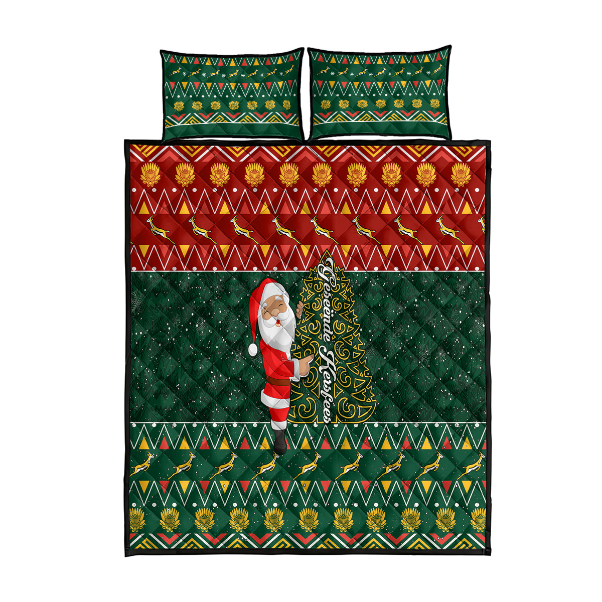 Custom South Africa Christmas Quilt Bed Set Geseende Kersfees Santa Claus African Pattern - Wonder Print Shop