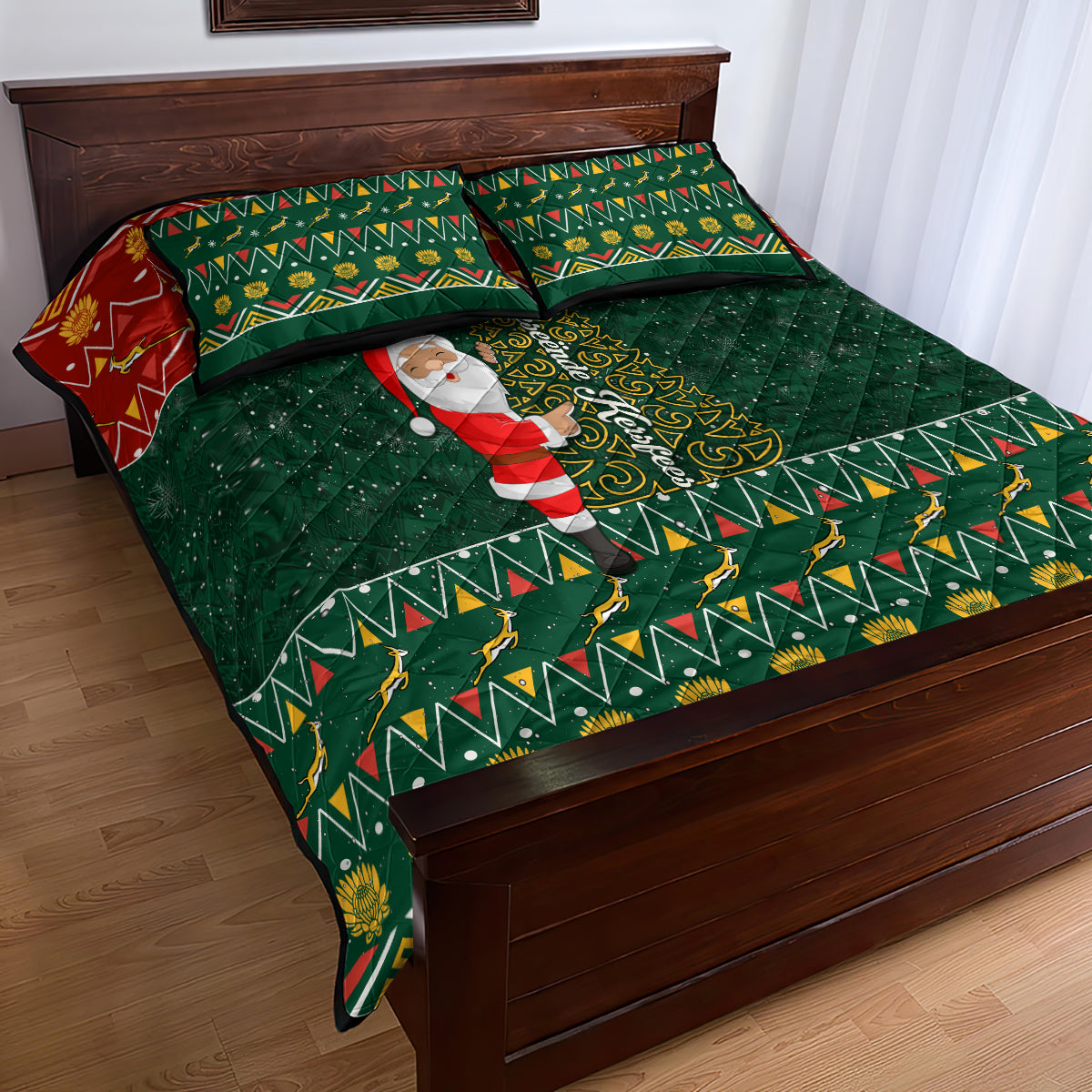 Custom South Africa Christmas Quilt Bed Set Geseende Kersfees Santa Claus African Pattern - Wonder Print Shop