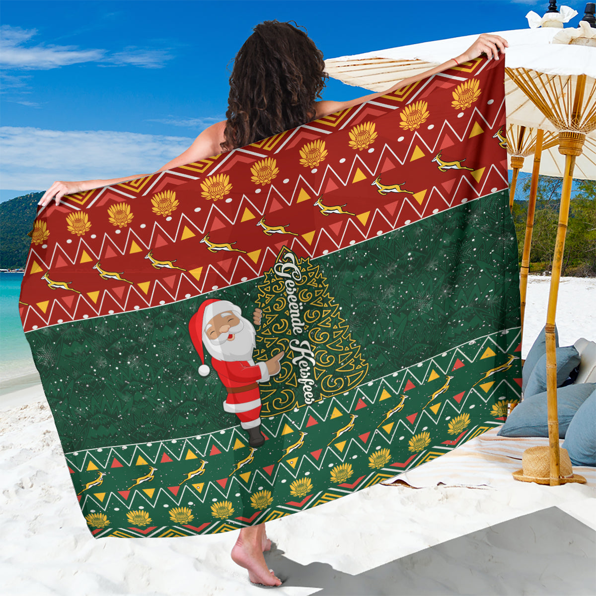 Custom South Africa Christmas Sarong Geseende Kersfees Santa Claus African Pattern - Wonder Print Shop
