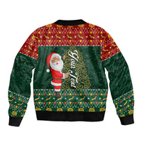 Custom South Africa Christmas Sleeve Zip Bomber Jacket Geseende Kersfees Santa Claus African Pattern - Wonder Print Shop