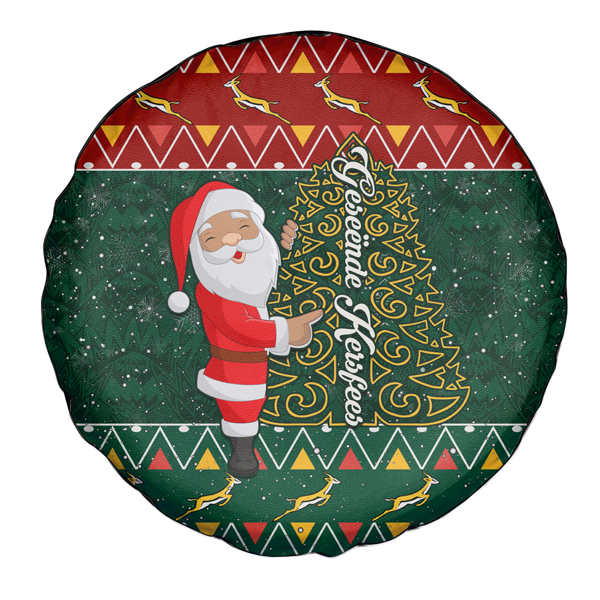 Custom South Africa Christmas Spare Tire Cover Geseende Kersfees Santa Claus African Pattern - Wonder Print Shop