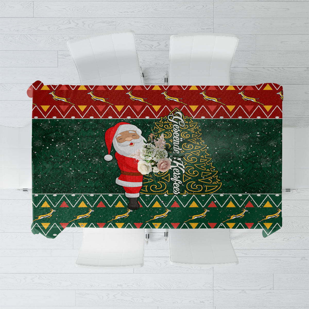 Custom South Africa Christmas Tablecloth Geseende Kersfees Santa Claus African Pattern - Wonder Print Shop