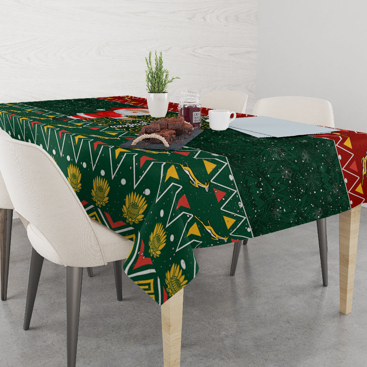 Custom South Africa Christmas Tablecloth Geseende Kersfees Santa Claus African Pattern - Wonder Print Shop