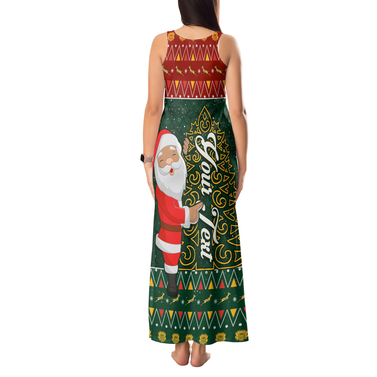Custom South Africa Christmas Tank Maxi Dress Geseende Kersfees Santa Claus African Pattern - Wonder Print Shop