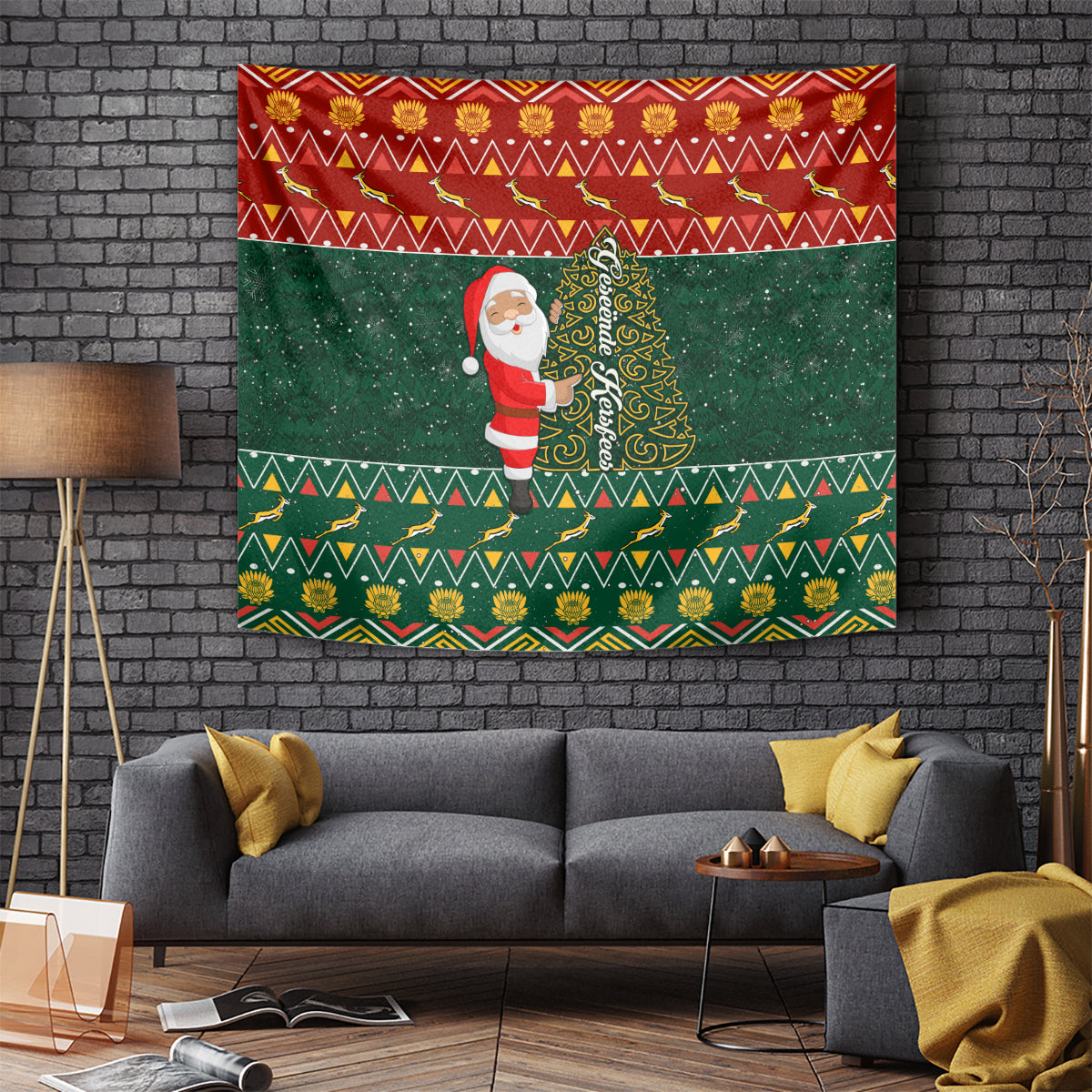 Custom South Africa Christmas Tapestry Geseende Kersfees Santa Claus African Pattern - Wonder Print Shop
