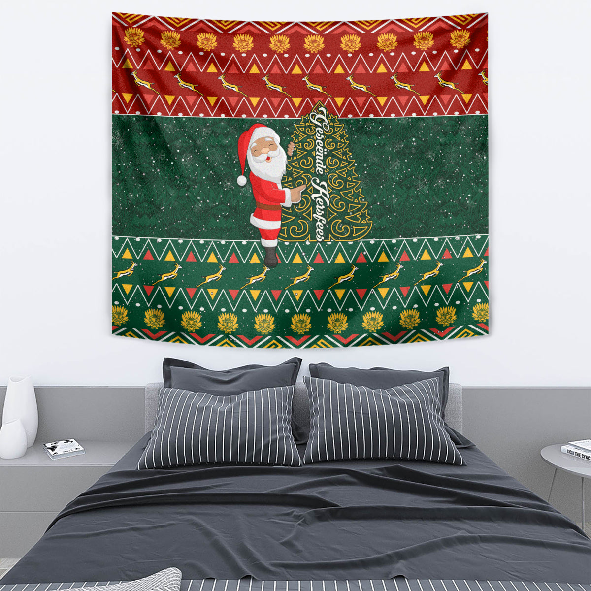Custom South Africa Christmas Tapestry Geseende Kersfees Santa Claus African Pattern - Wonder Print Shop