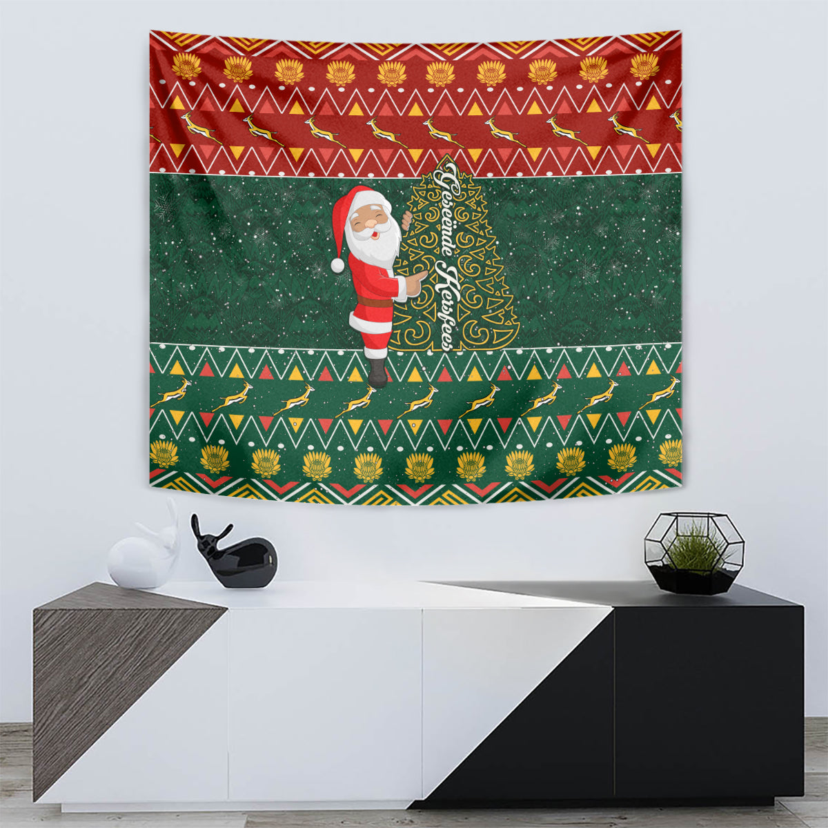 Custom South Africa Christmas Tapestry Geseende Kersfees Santa Claus African Pattern - Wonder Print Shop