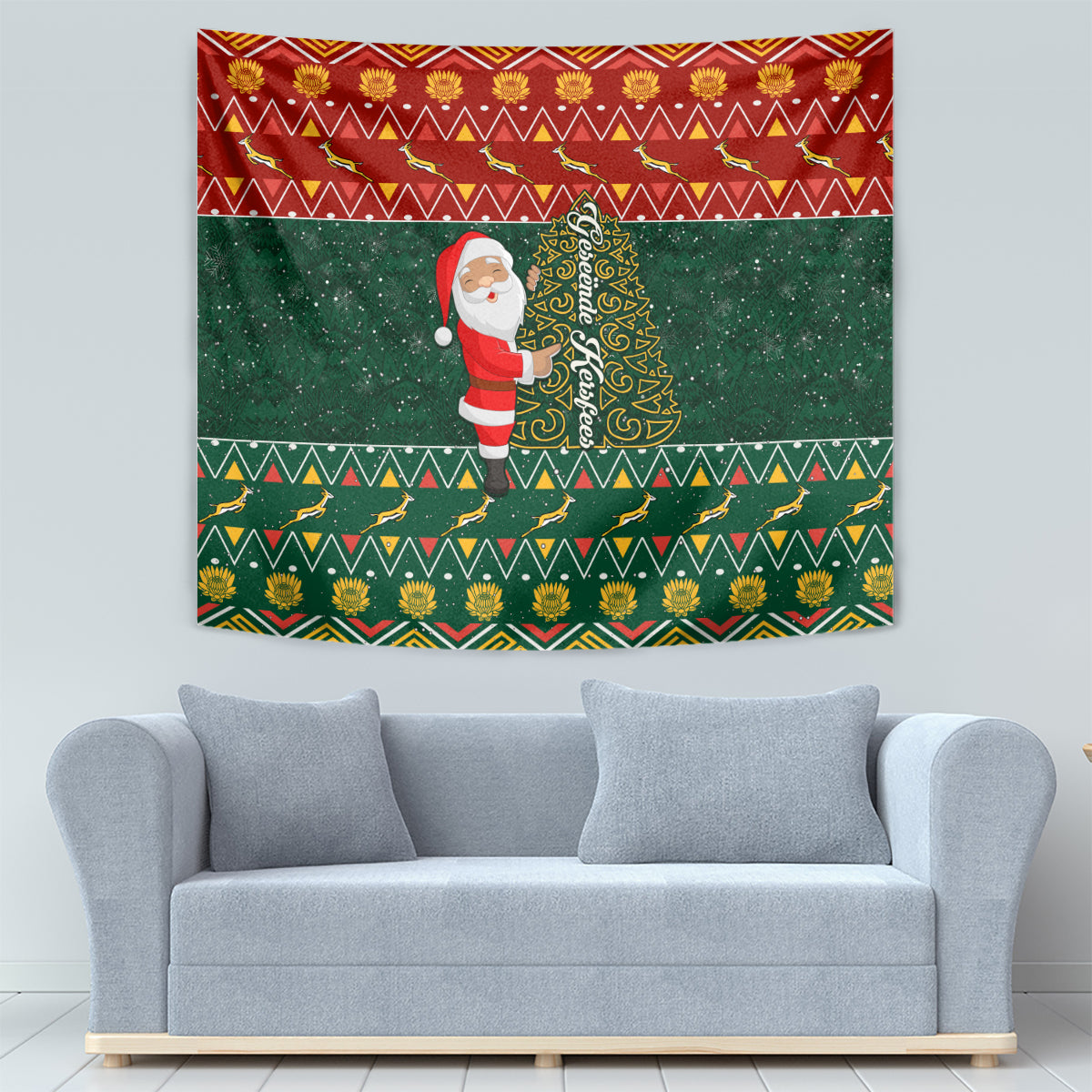 Custom South Africa Christmas Tapestry Geseende Kersfees Santa Claus African Pattern - Wonder Print Shop