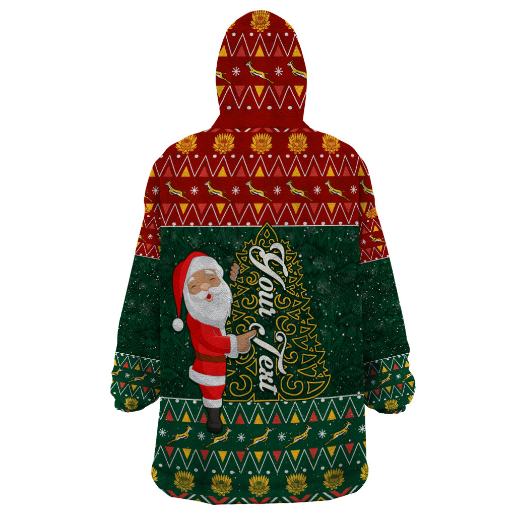 Custom South Africa Christmas Wearable Blanket Hoodie Geseende Kersfees Santa Claus African Pattern - Wonder Print Shop
