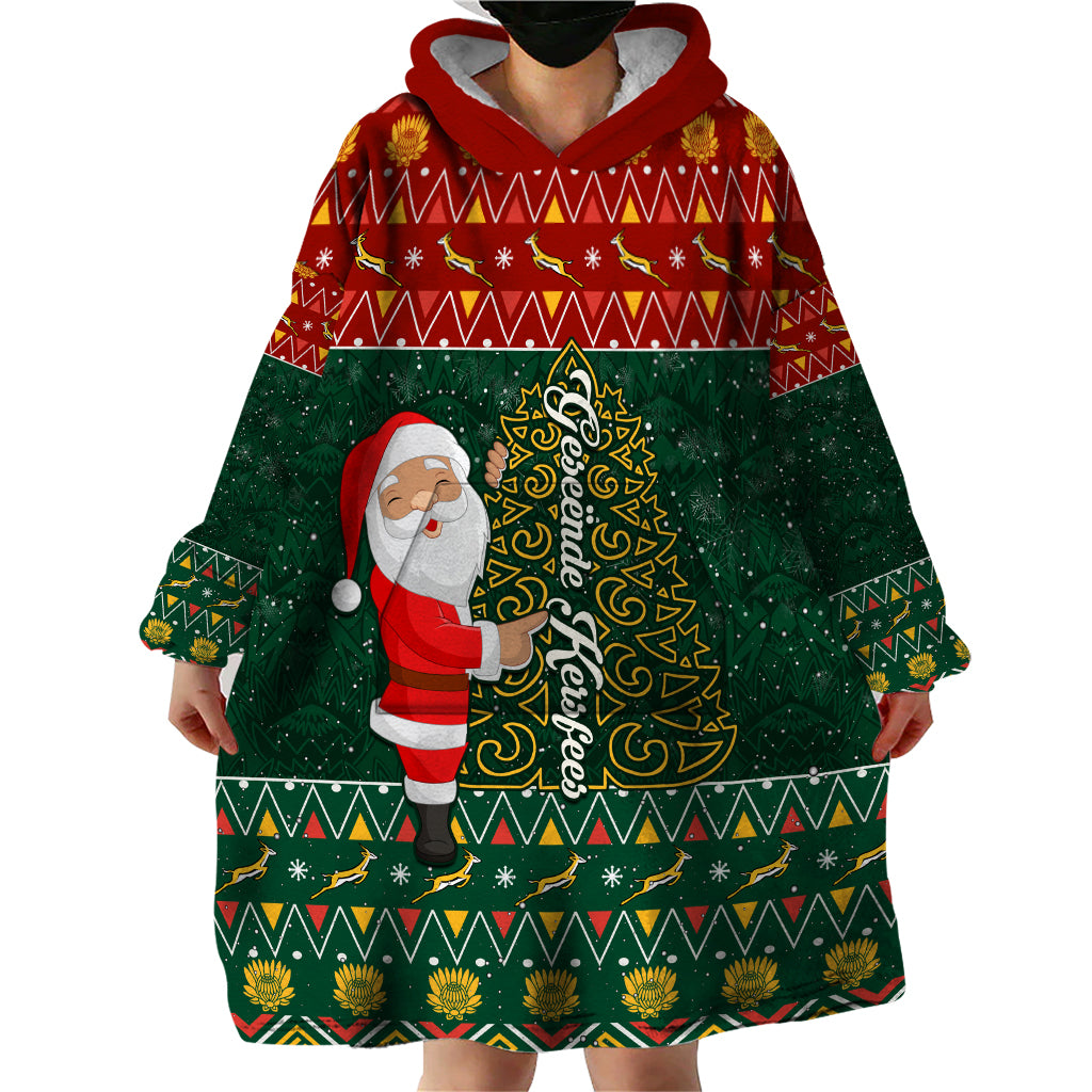 Custom South Africa Christmas Wearable Blanket Hoodie Geseende Kersfees Santa Claus African Pattern - Wonder Print Shop