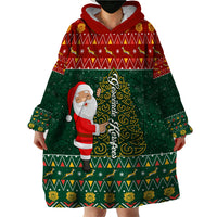 Custom South Africa Christmas Wearable Blanket Hoodie Geseende Kersfees Santa Claus African Pattern - Wonder Print Shop