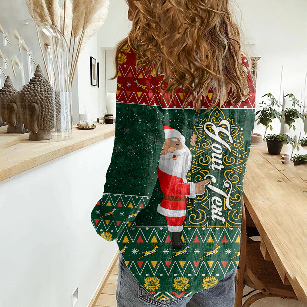 Custom South Africa Christmas Women Casual Shirt Geseende Kersfees Santa Claus African Pattern - Wonder Print Shop