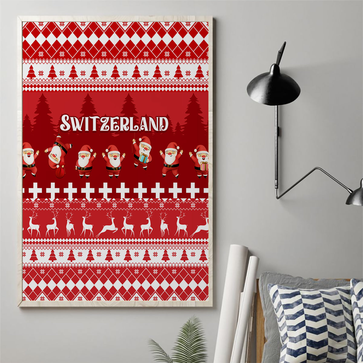 Custom Switzerland Christmas Canvas Wall Art Merry Christmas Funny Santa Claus - Wonder Print Shop