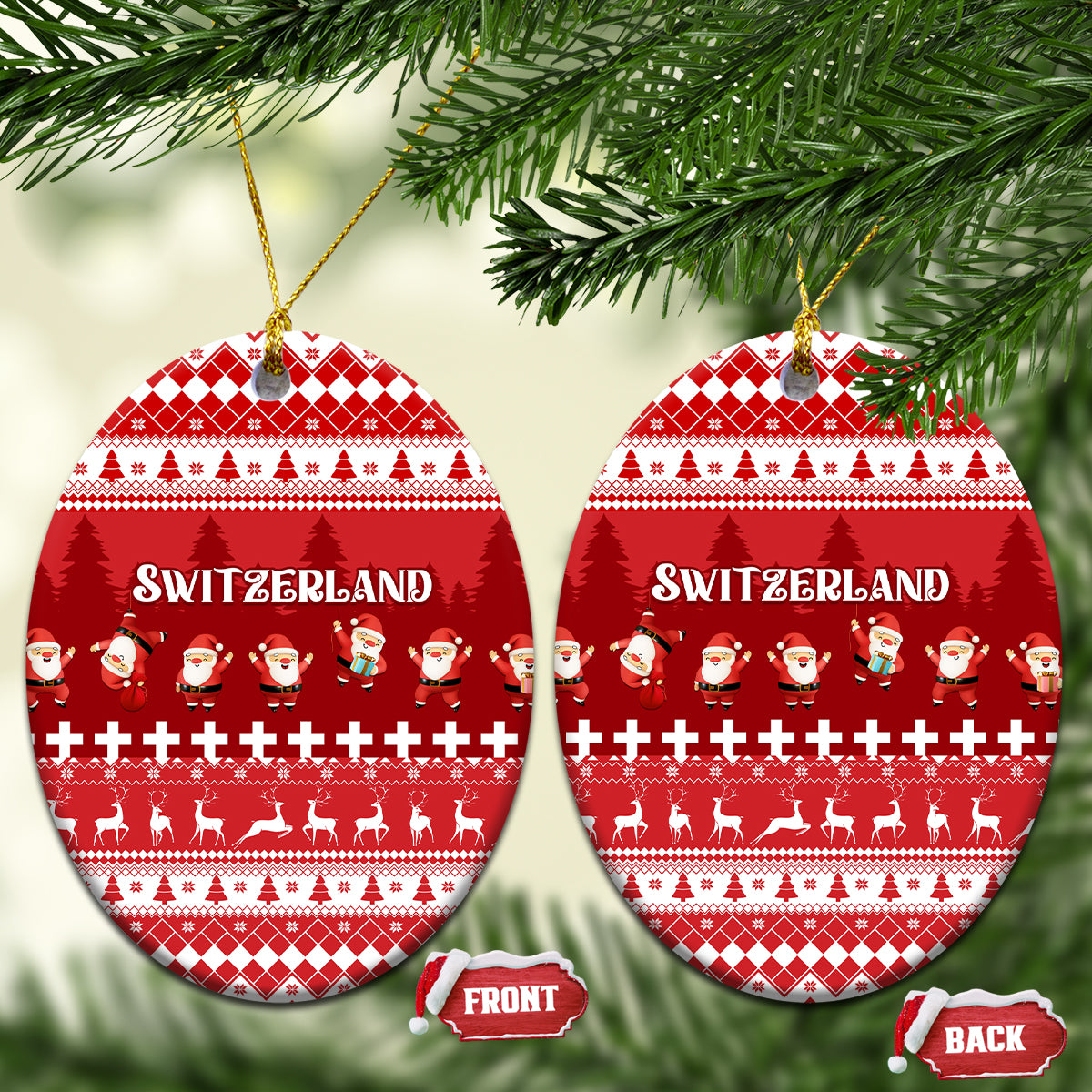 Switzerland Christmas Ceramic Ornament Merry Christmas Funny Santa Claus - Wonder Print Shop