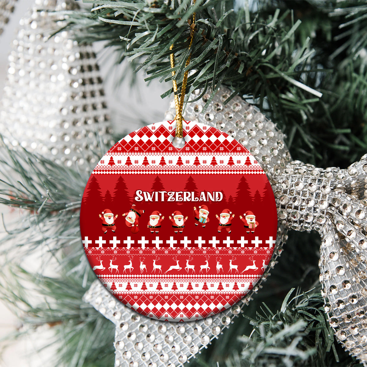Switzerland Christmas Ceramic Ornament Merry Christmas Funny Santa Claus - Wonder Print Shop