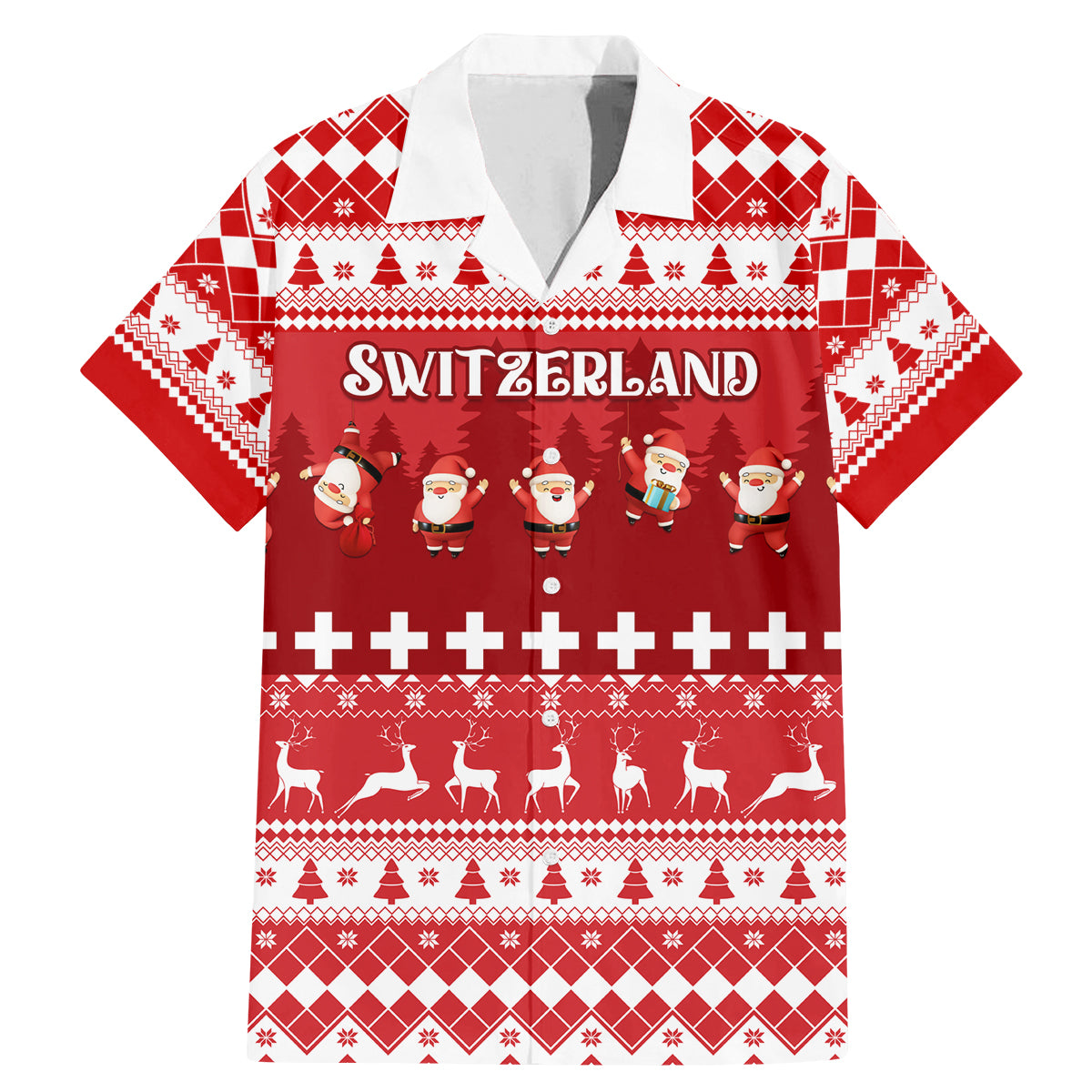 Custom Switzerland Christmas Family Matching Mermaid Dress and Hawaiian Shirt Merry Christmas Funny Santa Claus - Wonder Print Shop