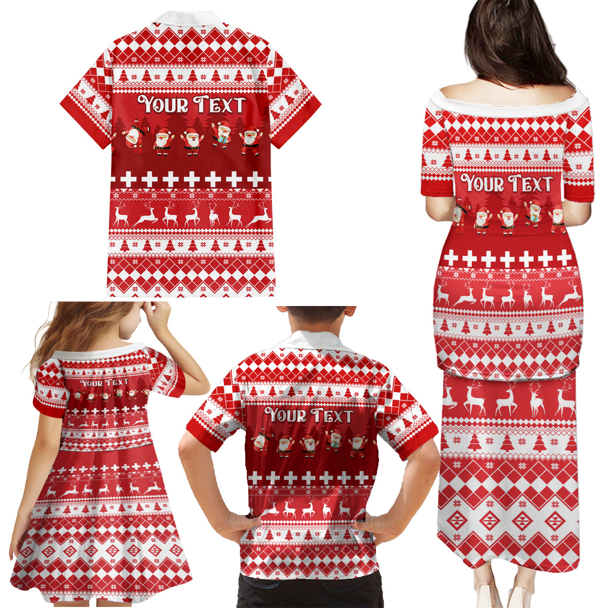 Custom Switzerland Christmas Family Matching Puletasi Dress and Hawaiian Shirt Merry Christmas Funny Santa Claus - Wonder Print Shop