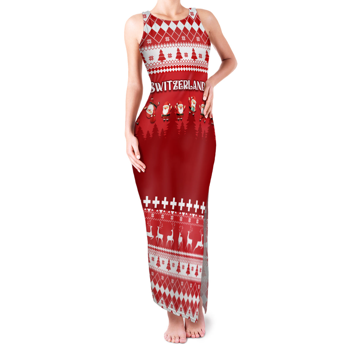 Custom Switzerland Christmas Family Matching Tank Maxi Dress and Hawaiian Shirt Merry Christmas Funny Santa Claus - Wonder Print Shop