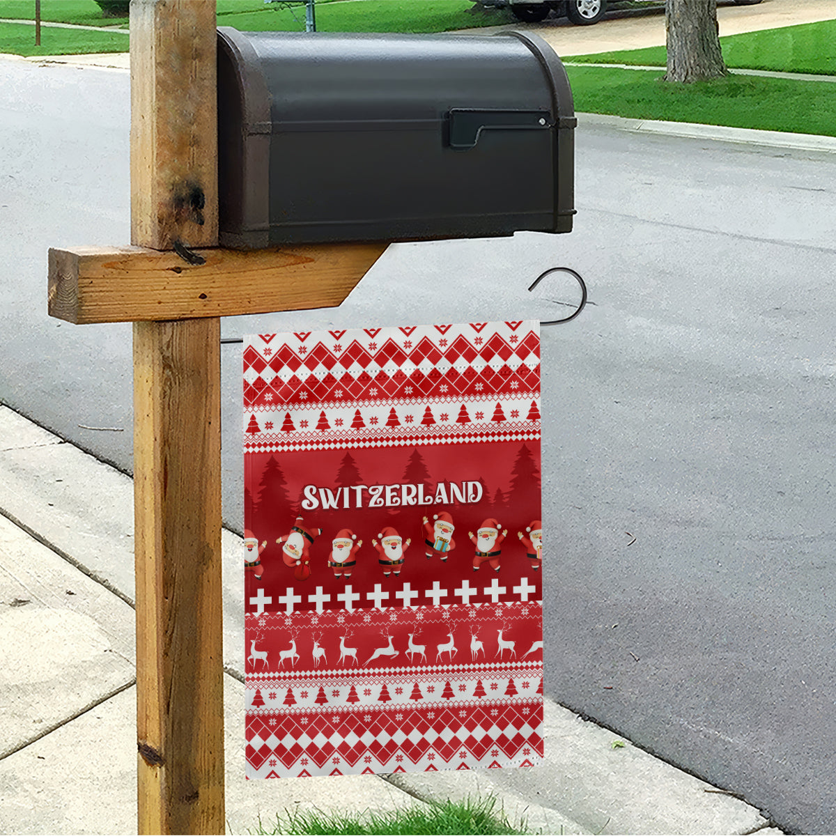 Custom Switzerland Christmas Garden Flag Merry Christmas Funny Santa Claus - Wonder Print Shop