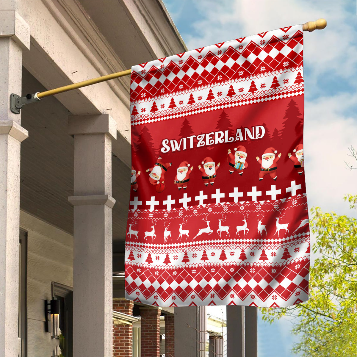 Custom Switzerland Christmas Garden Flag Merry Christmas Funny Santa Claus - Wonder Print Shop
