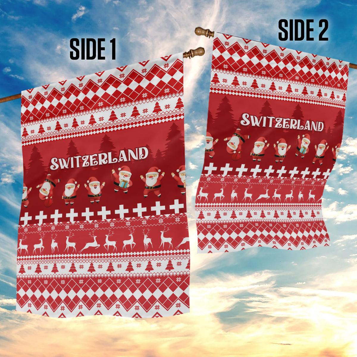 Custom Switzerland Christmas Garden Flag Merry Christmas Funny Santa Claus - Wonder Print Shop