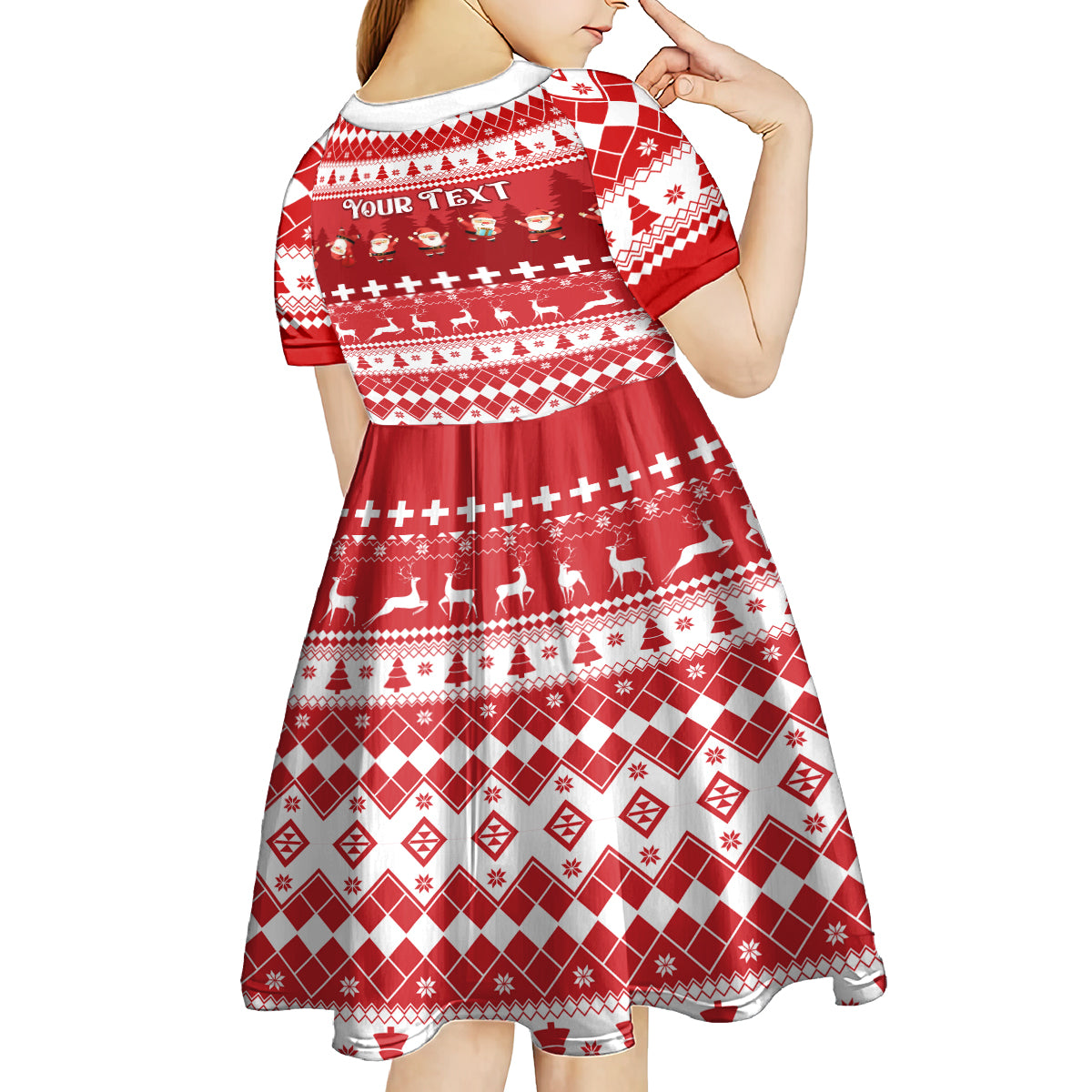Custom Switzerland Christmas Kid Short Sleeve Dress Merry Christmas Funny Santa Claus - Wonder Print Shop
