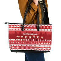 Custom Switzerland Christmas Leather Tote Bag Merry Christmas Funny Santa Claus - Wonder Print Shop