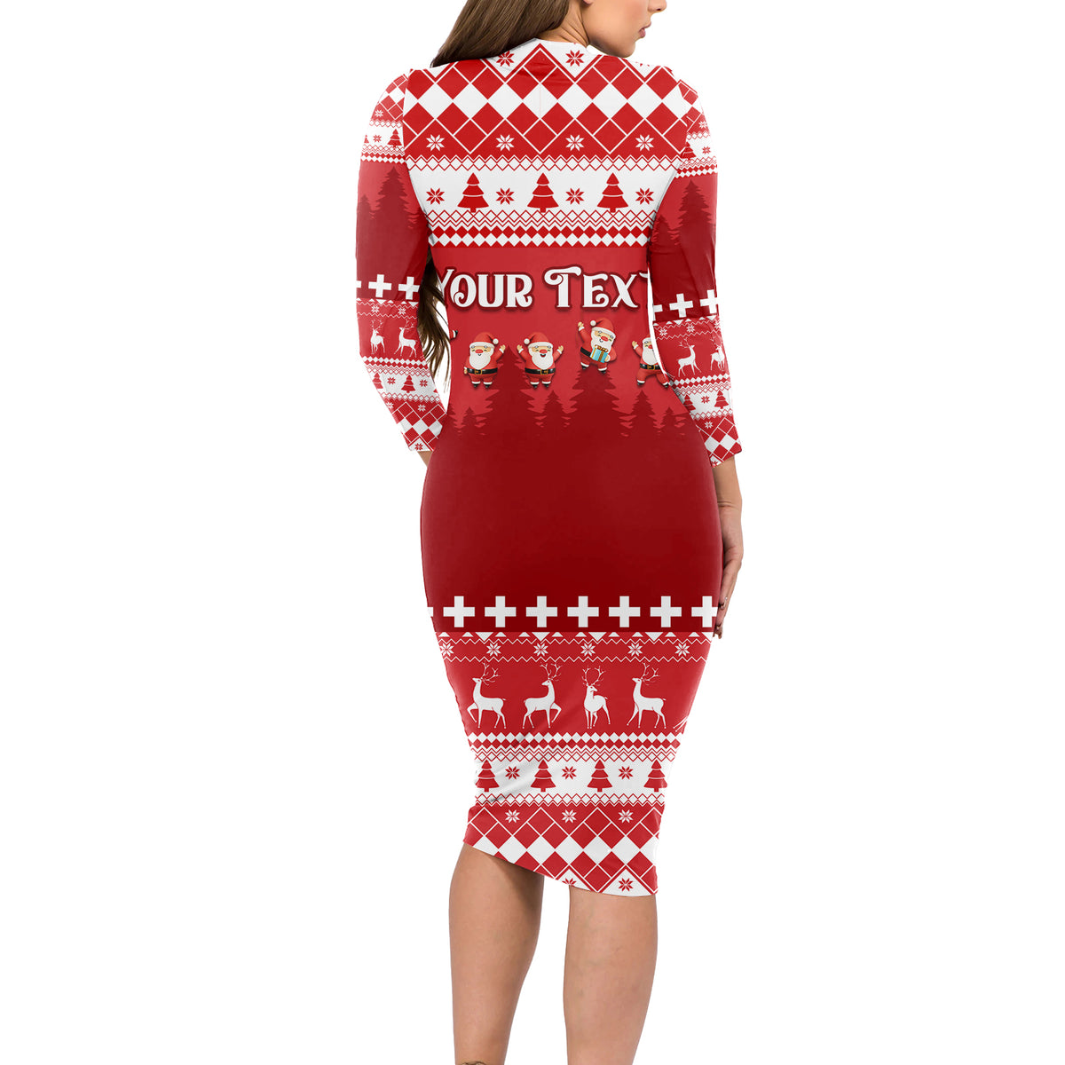Custom Switzerland Christmas Long Sleeve Bodycon Dress Merry Christmas Funny Santa Claus - Wonder Print Shop