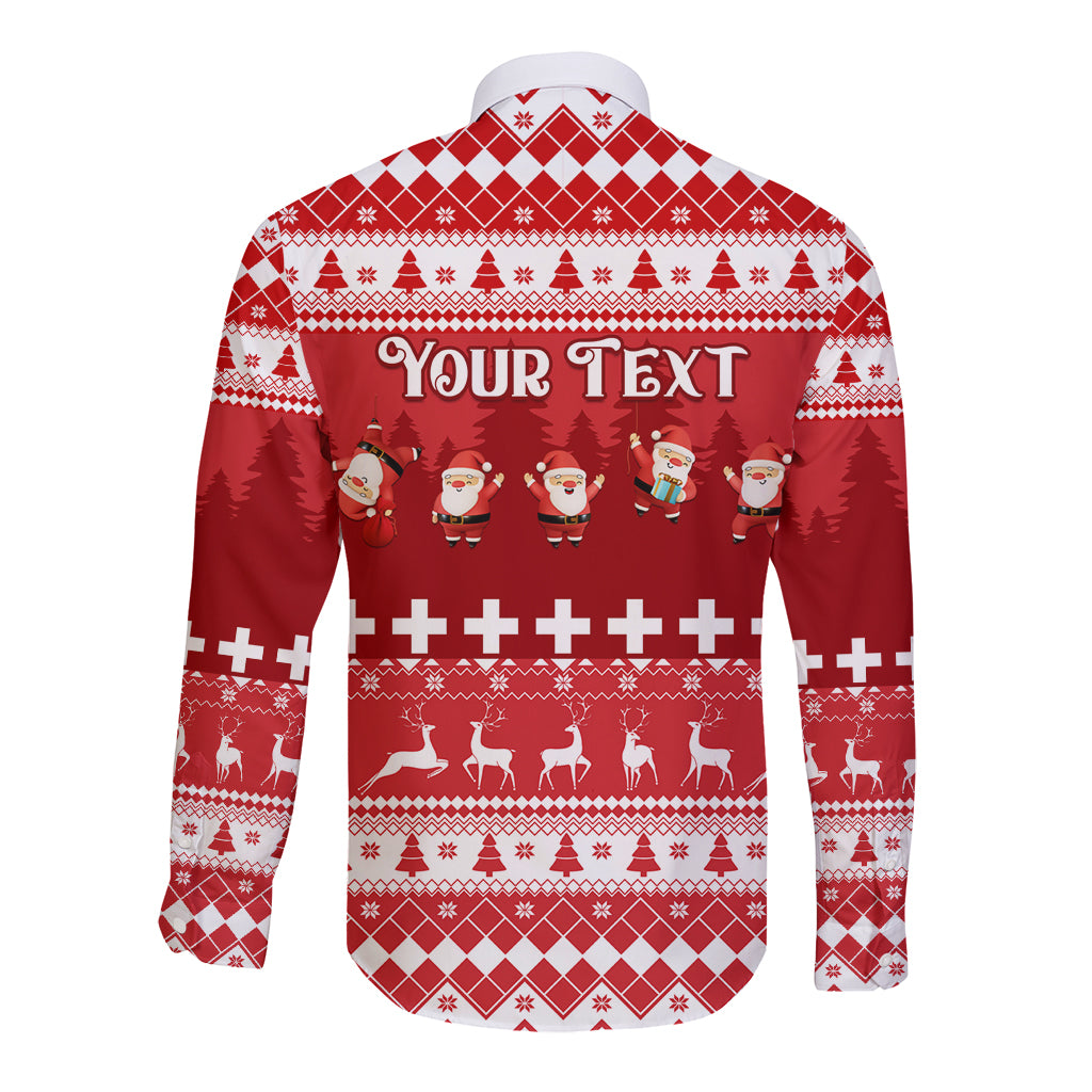 Custom Switzerland Christmas Long Sleeve Button Shirt Merry Christmas Funny Santa Claus - Wonder Print Shop