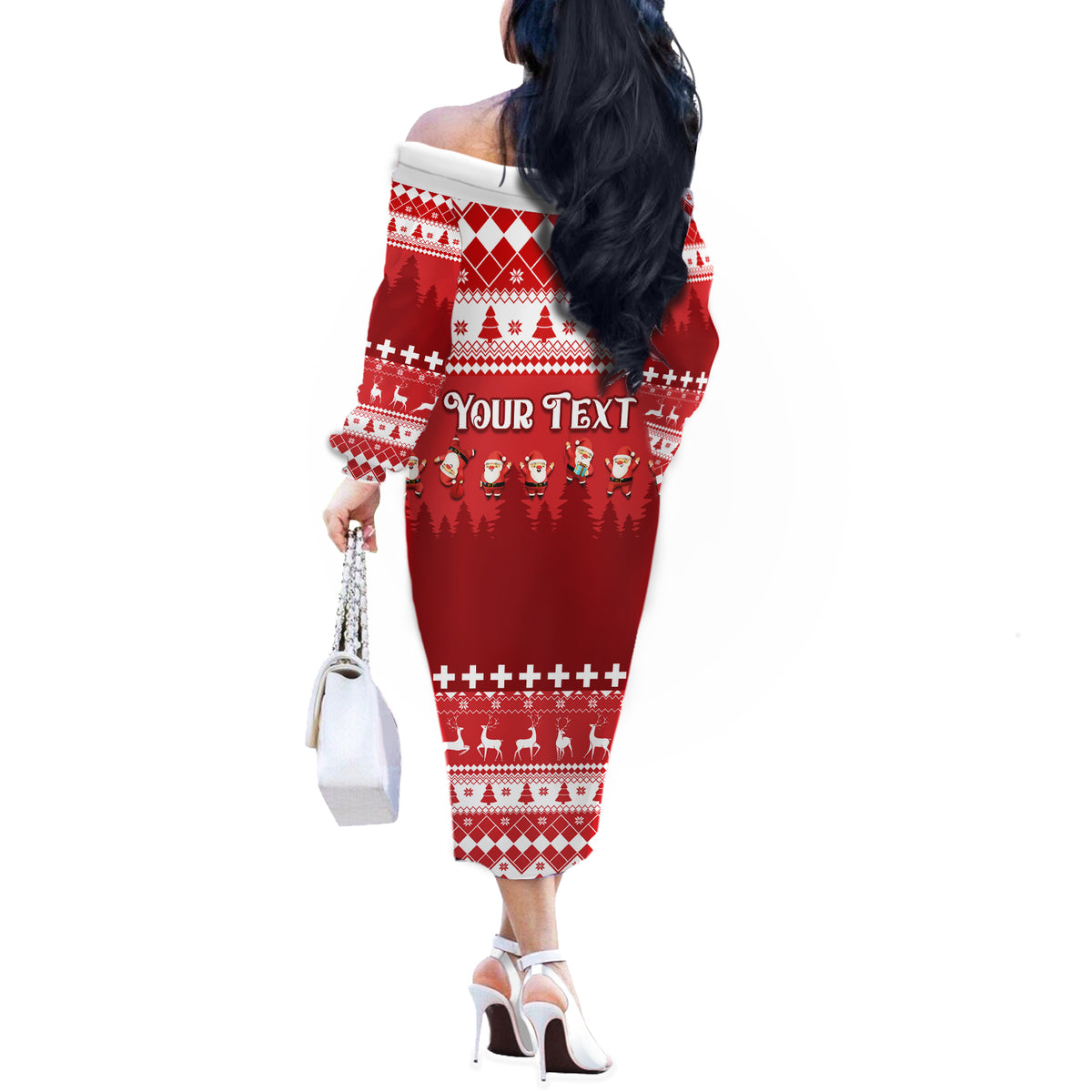 Custom Switzerland Christmas Off The Shoulder Long Sleeve Dress Merry Christmas Funny Santa Claus - Wonder Print Shop