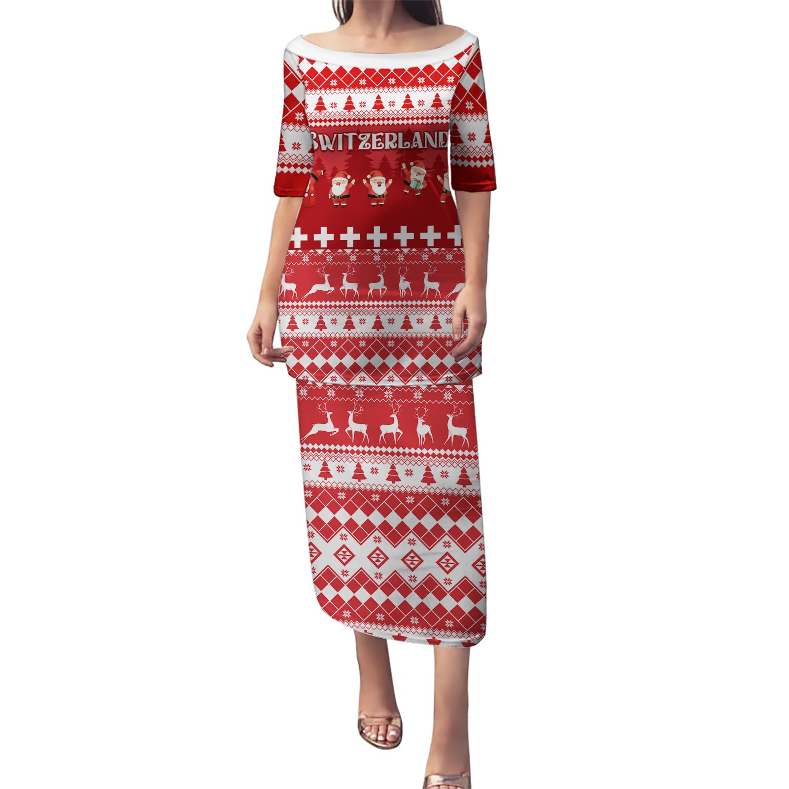 Custom Switzerland Christmas Puletasi Merry Christmas Funny Santa Claus - Wonder Print Shop
