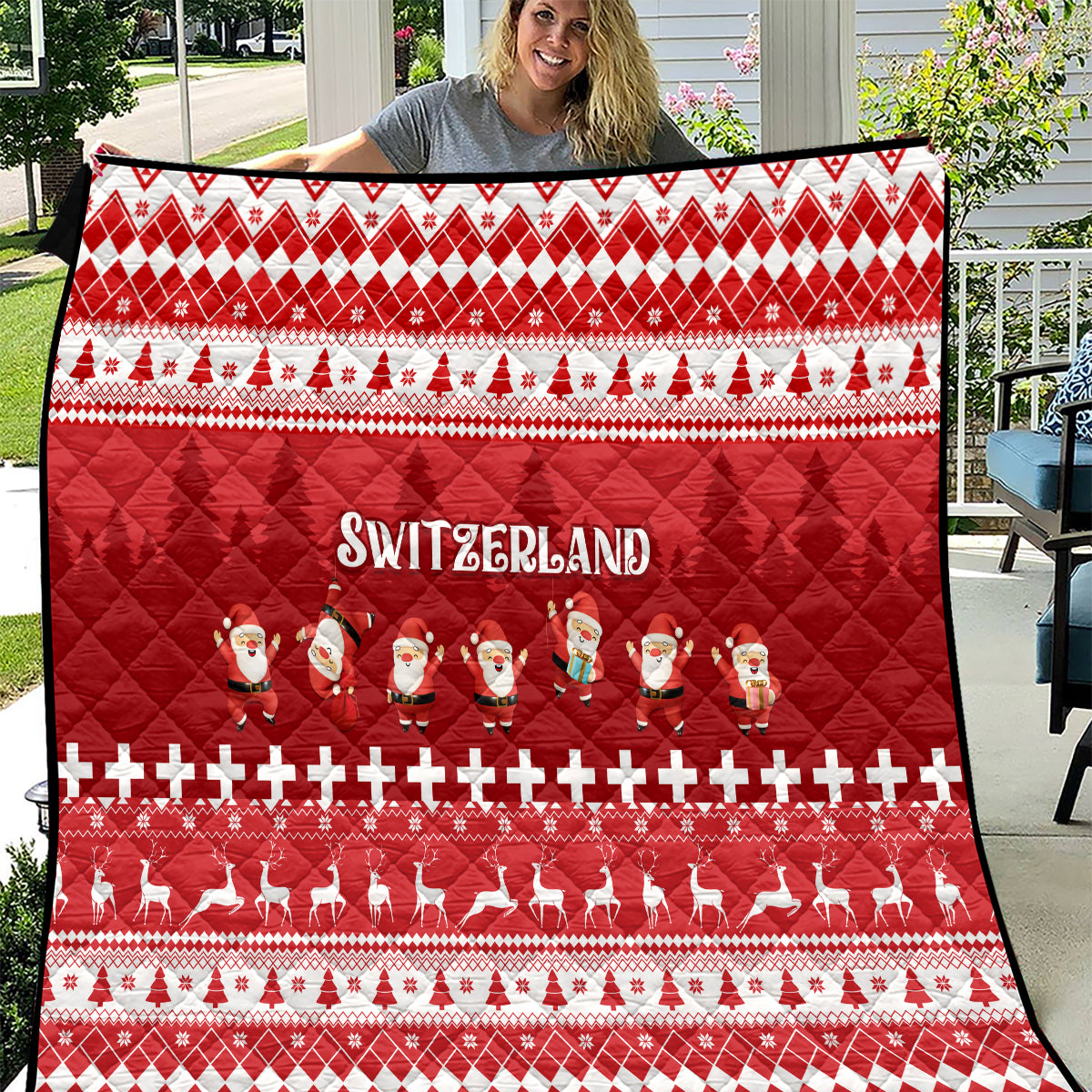 Custom Switzerland Christmas Quilt Merry Christmas Funny Santa Claus - Wonder Print Shop