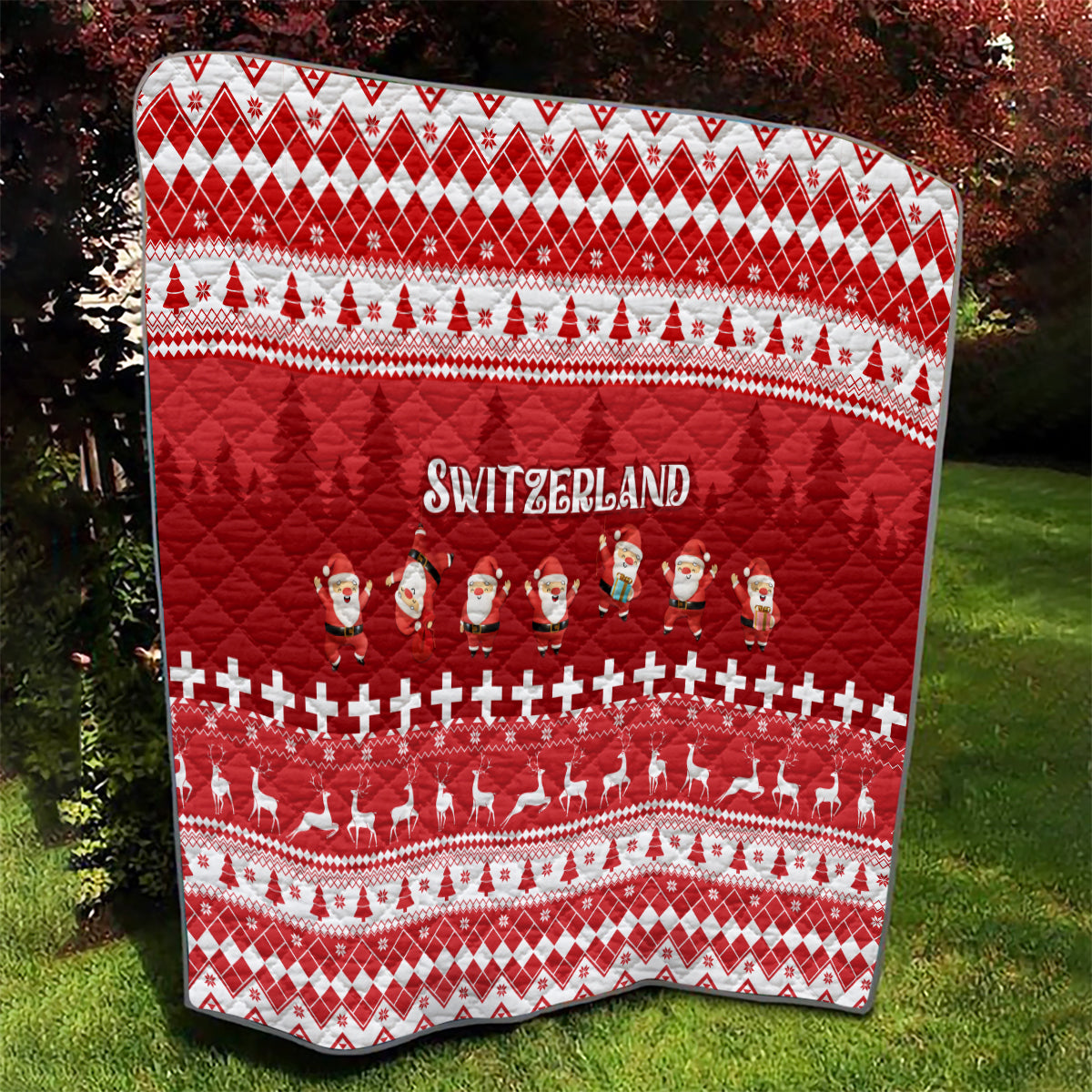 Custom Switzerland Christmas Quilt Merry Christmas Funny Santa Claus - Wonder Print Shop