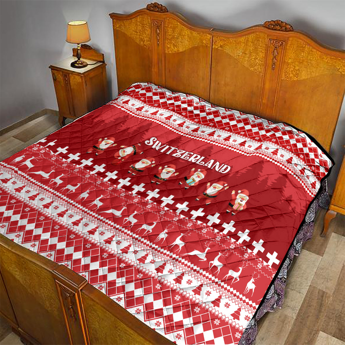 Custom Switzerland Christmas Quilt Merry Christmas Funny Santa Claus - Wonder Print Shop