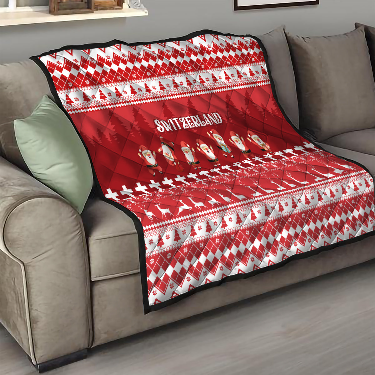 Custom Switzerland Christmas Quilt Merry Christmas Funny Santa Claus - Wonder Print Shop