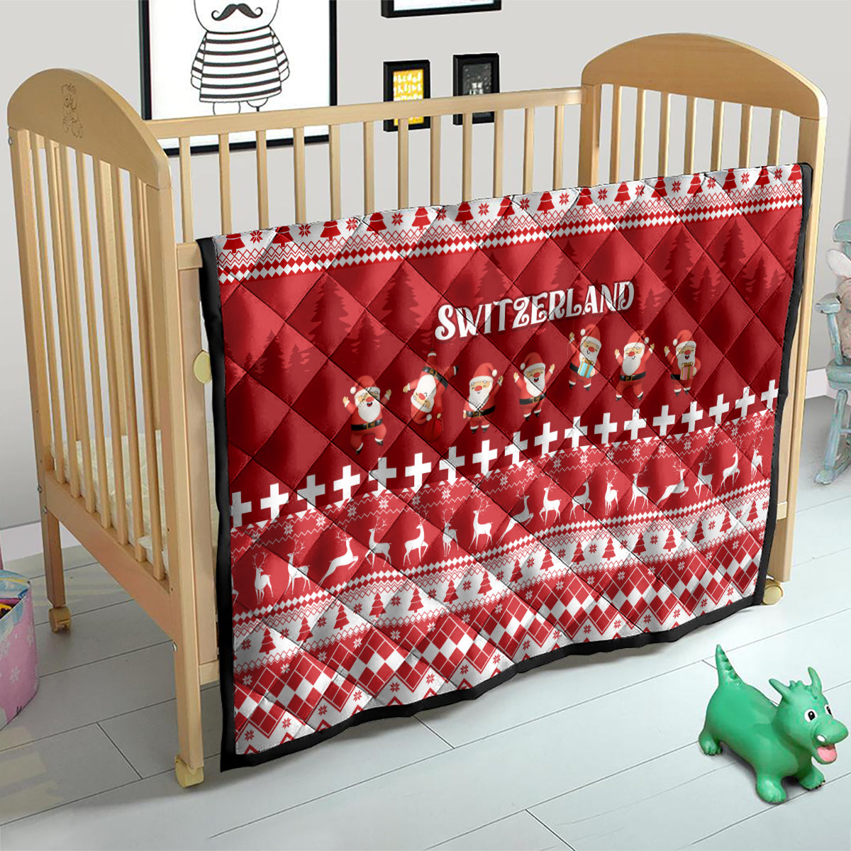 Custom Switzerland Christmas Quilt Merry Christmas Funny Santa Claus - Wonder Print Shop