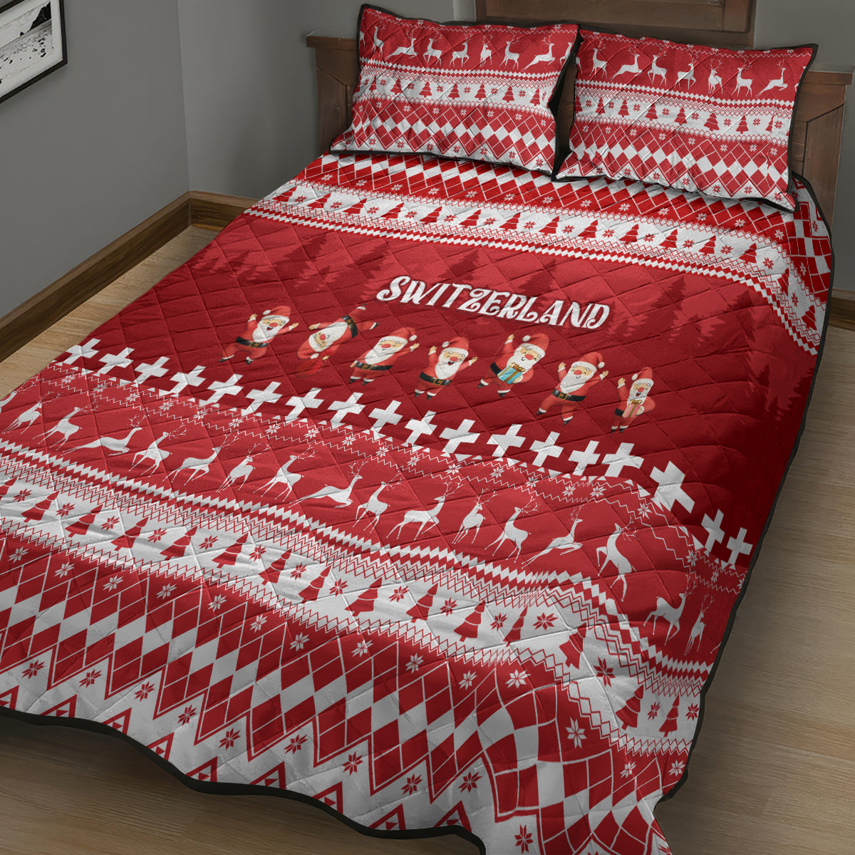 Custom Switzerland Christmas Quilt Bed Set Merry Christmas Funny Santa Claus - Wonder Print Shop