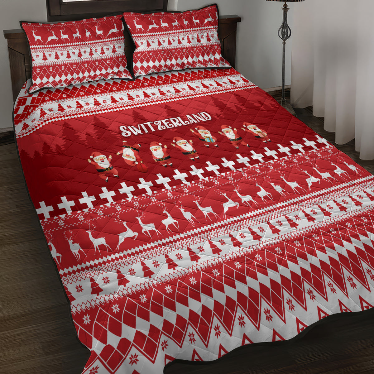 Custom Switzerland Christmas Quilt Bed Set Merry Christmas Funny Santa Claus - Wonder Print Shop