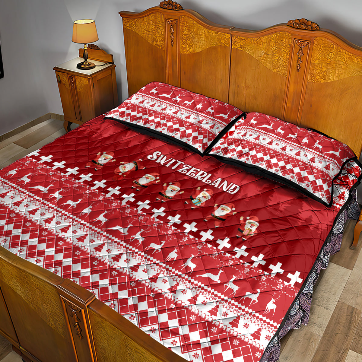 Custom Switzerland Christmas Quilt Bed Set Merry Christmas Funny Santa Claus - Wonder Print Shop