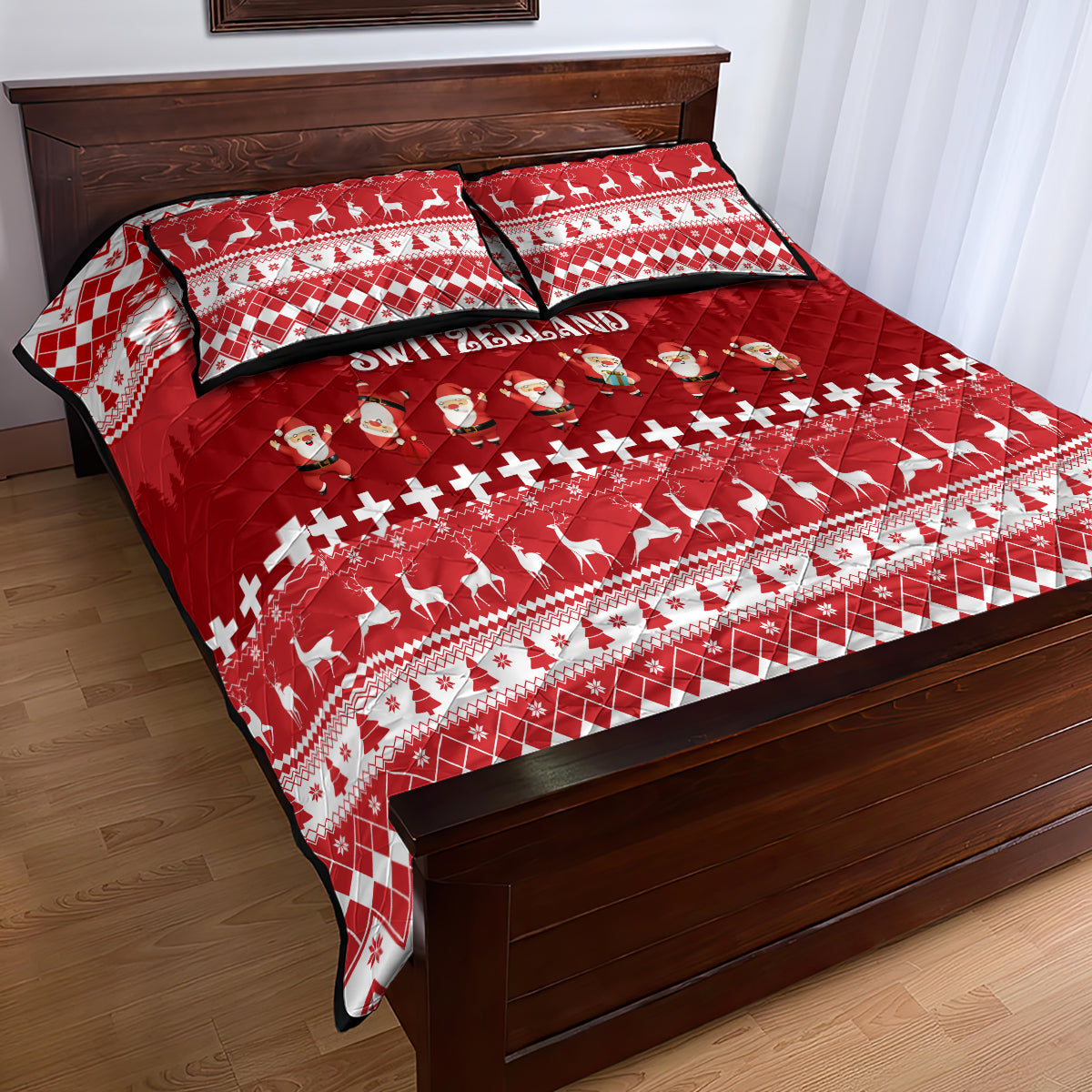 Custom Switzerland Christmas Quilt Bed Set Merry Christmas Funny Santa Claus - Wonder Print Shop