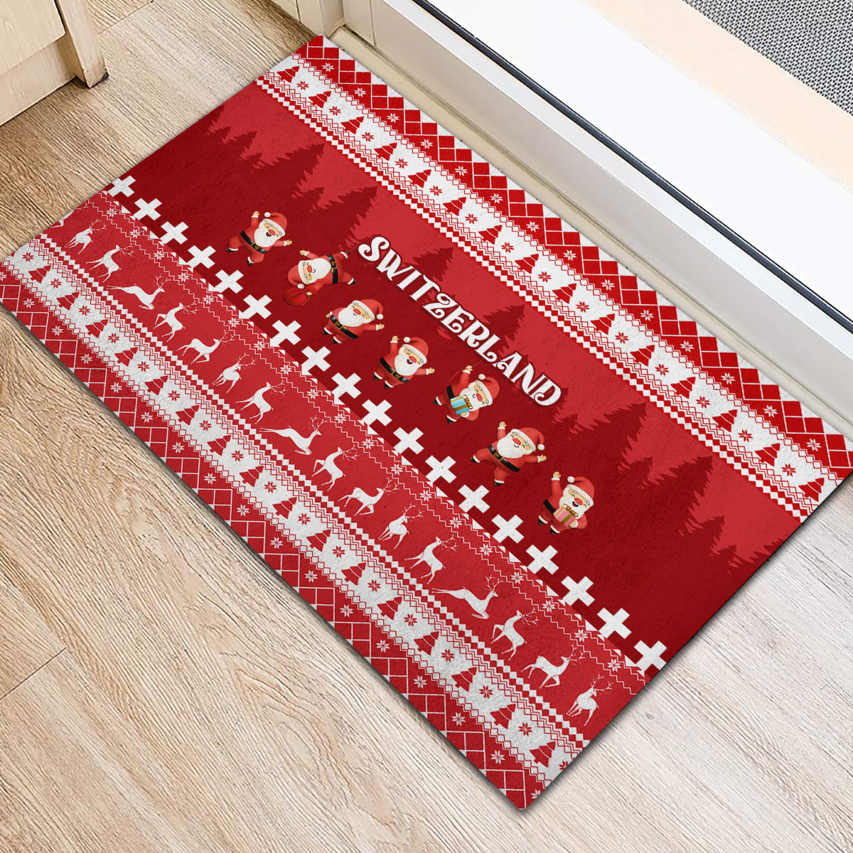Custom Switzerland Christmas Rubber Doormat Merry Christmas Funny Santa Claus - Wonder Print Shop