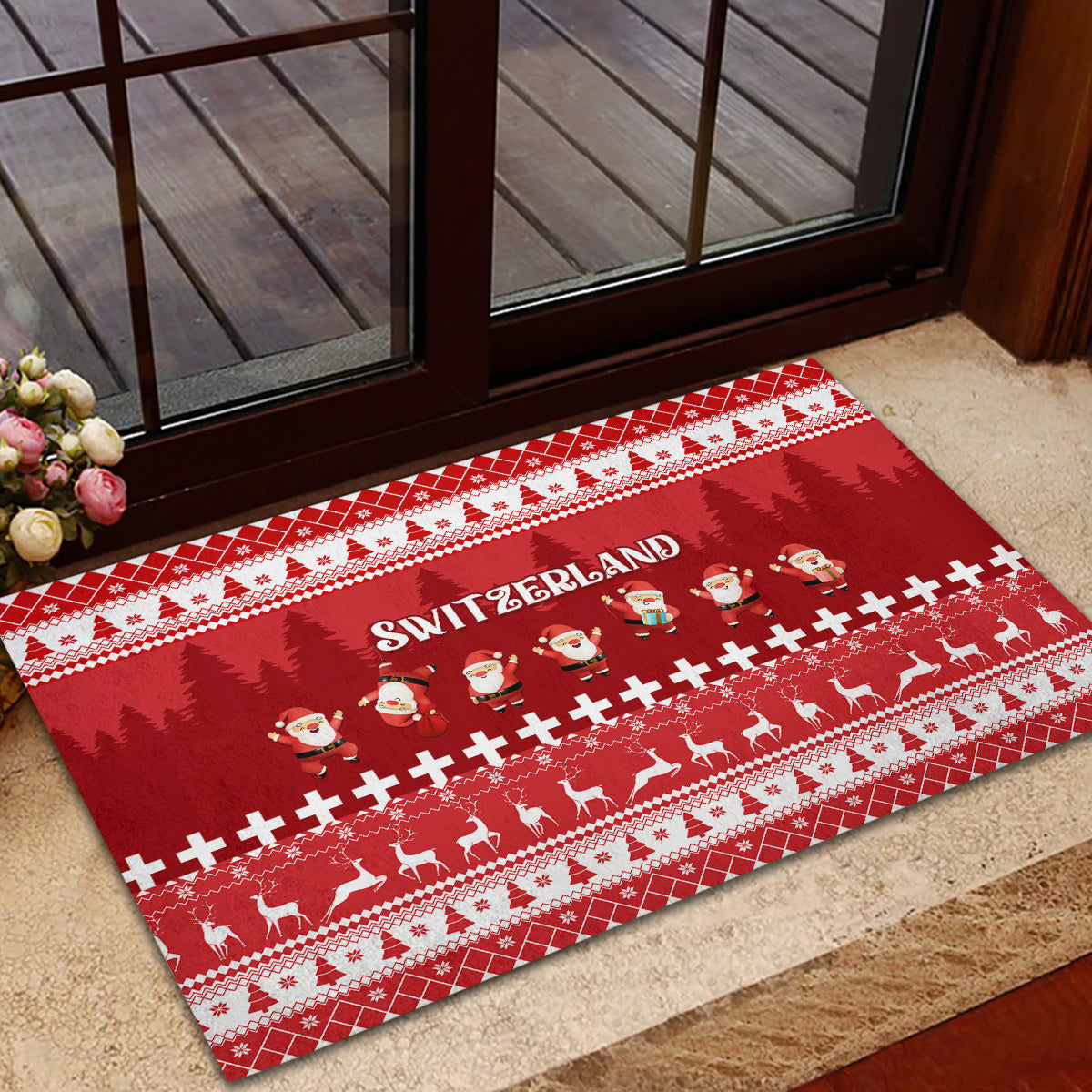Custom Switzerland Christmas Rubber Doormat Merry Christmas Funny Santa Claus - Wonder Print Shop