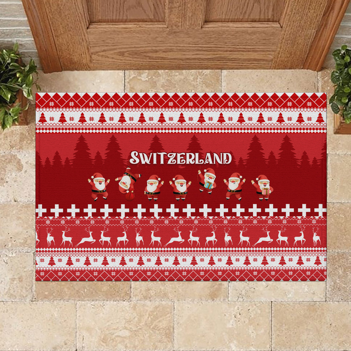 Custom Switzerland Christmas Rubber Doormat Merry Christmas Funny Santa Claus - Wonder Print Shop