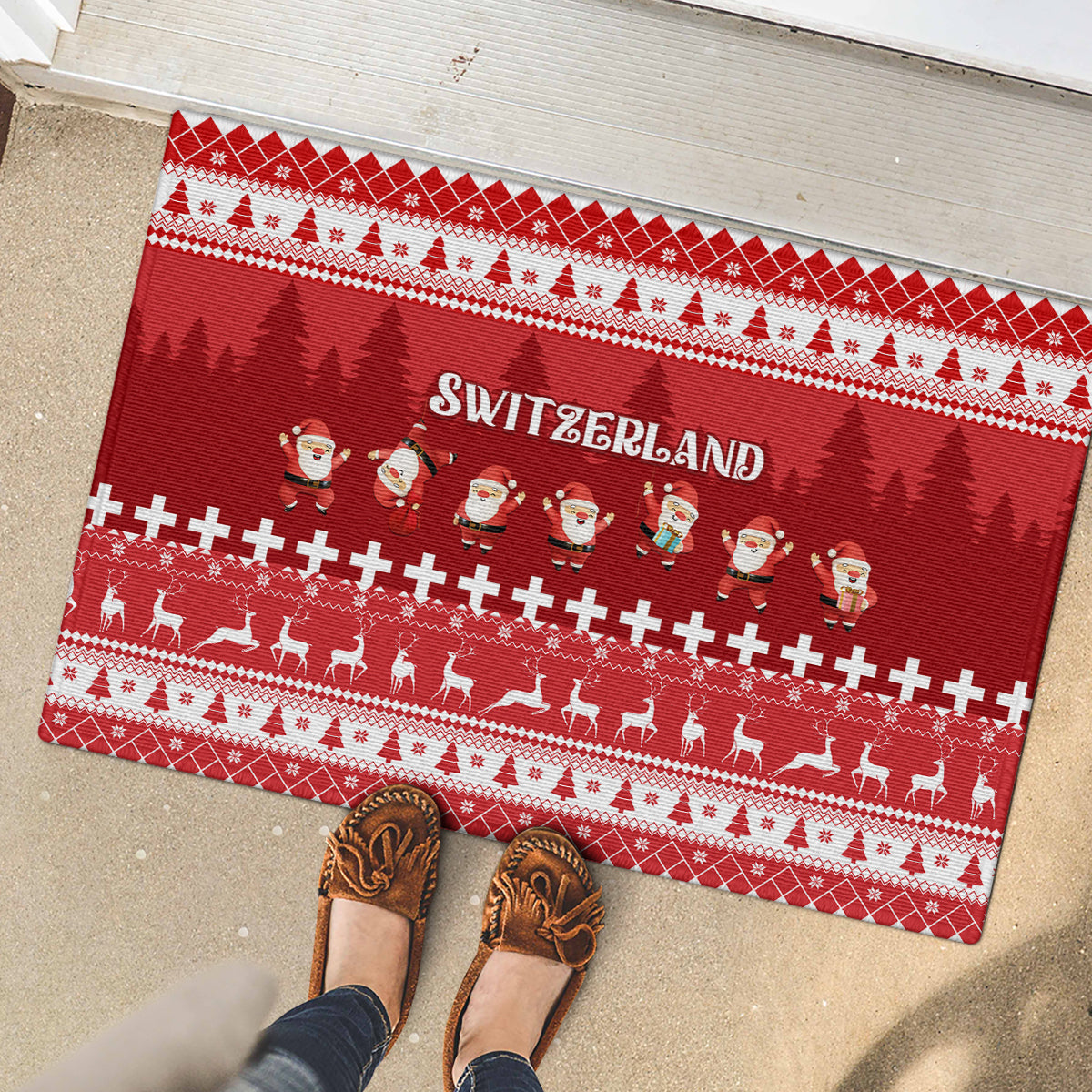 Custom Switzerland Christmas Rubber Doormat Merry Christmas Funny Santa Claus - Wonder Print Shop
