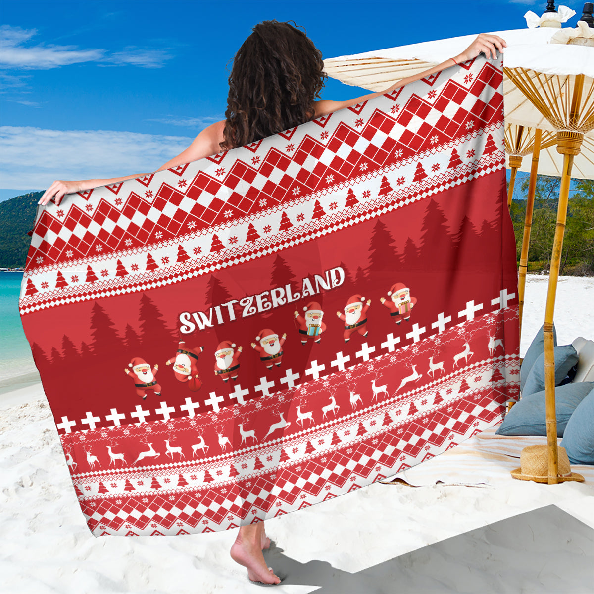 Custom Switzerland Christmas Sarong Merry Christmas Funny Santa Claus - Wonder Print Shop