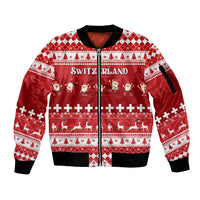 Custom Switzerland Christmas Sleeve Zip Bomber Jacket Merry Christmas Funny Santa Claus - Wonder Print Shop