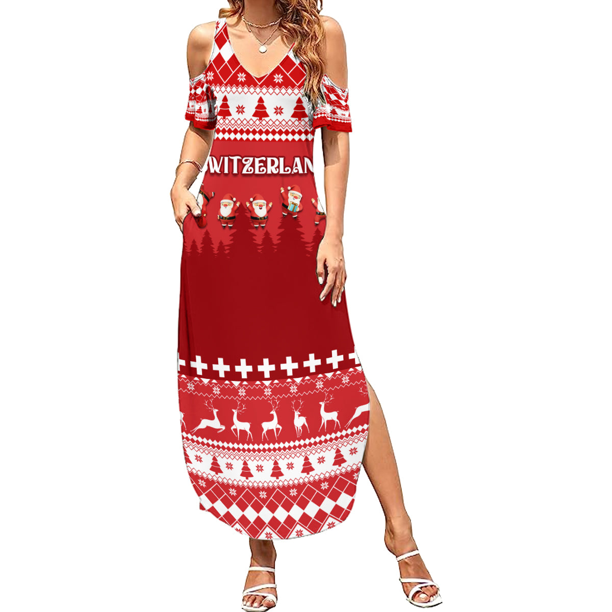 Custom Switzerland Christmas Summer Maxi Dress Merry Christmas Funny Santa Claus - Wonder Print Shop
